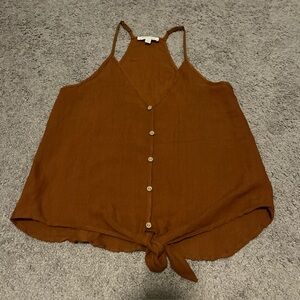 Byron Bay Spaghetti Strap Faux Button Tie Front Racerback Top Size S